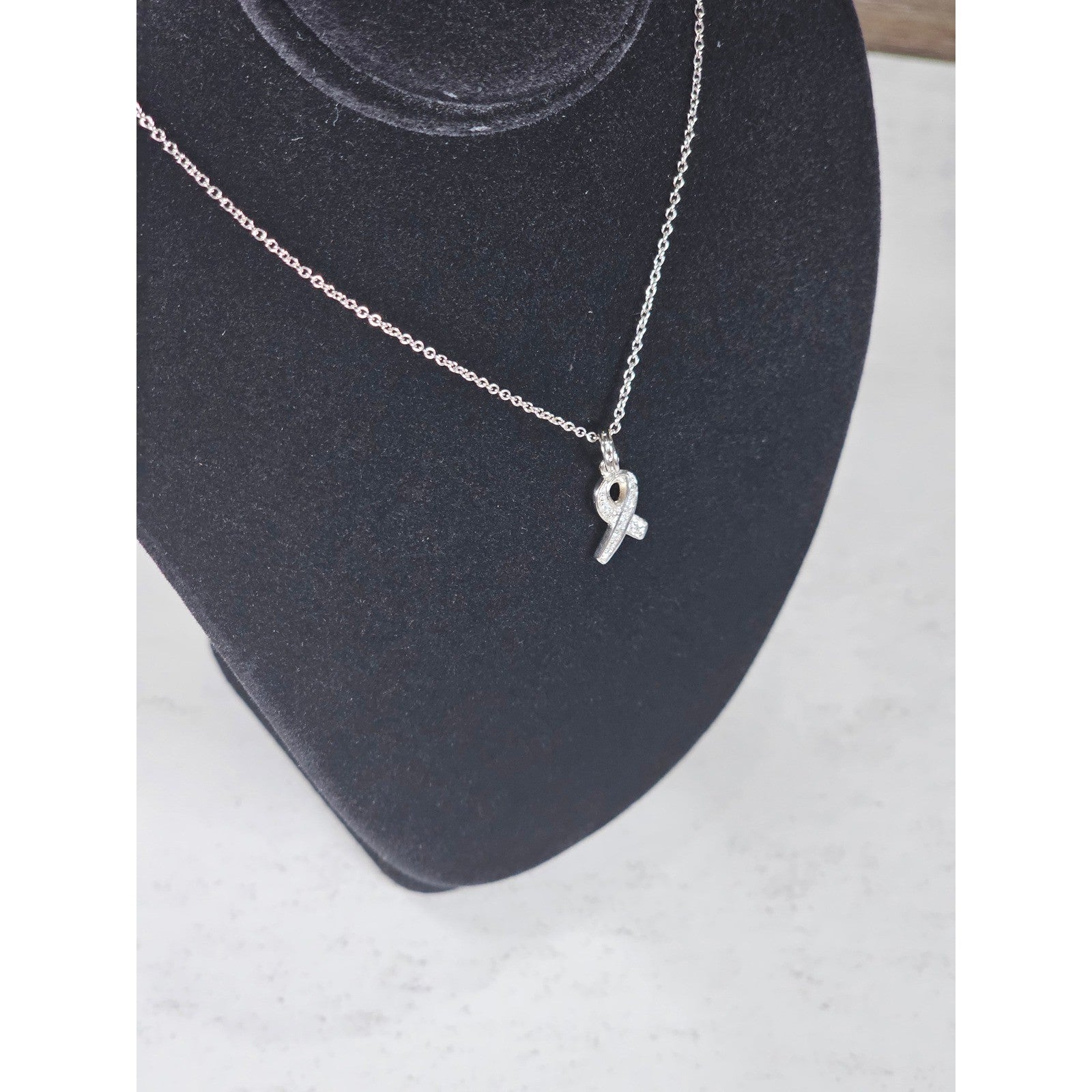 Vintage Sterling Silver Ribbon Pendant Necklace Small Charm