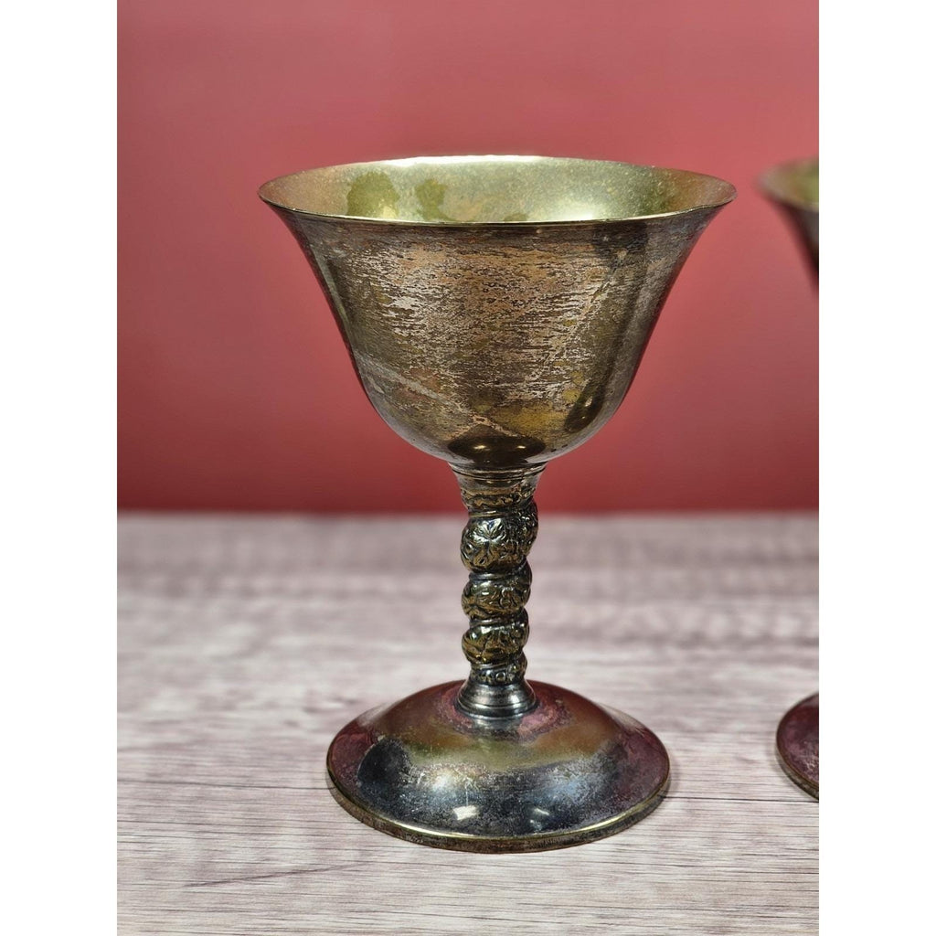 Vintage FB Rogers Silver Plate Goblets Set of 2 Twisted Stem Spain