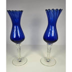 Vintage Blue Optic Swirl Wine Goblets Set of 2 Tall Twisted Stem Glass