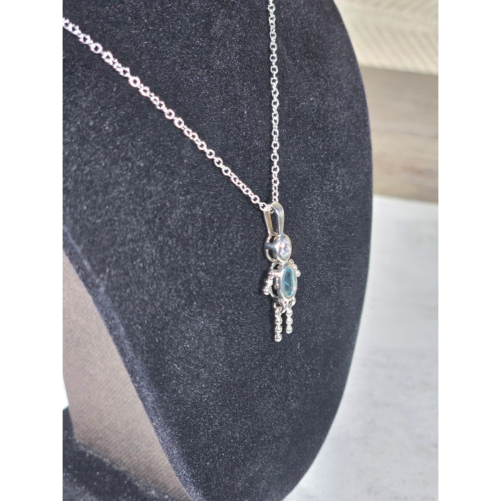 Vintage Sterling Silver Figural Pendant Blue Stone Dangle Necklace