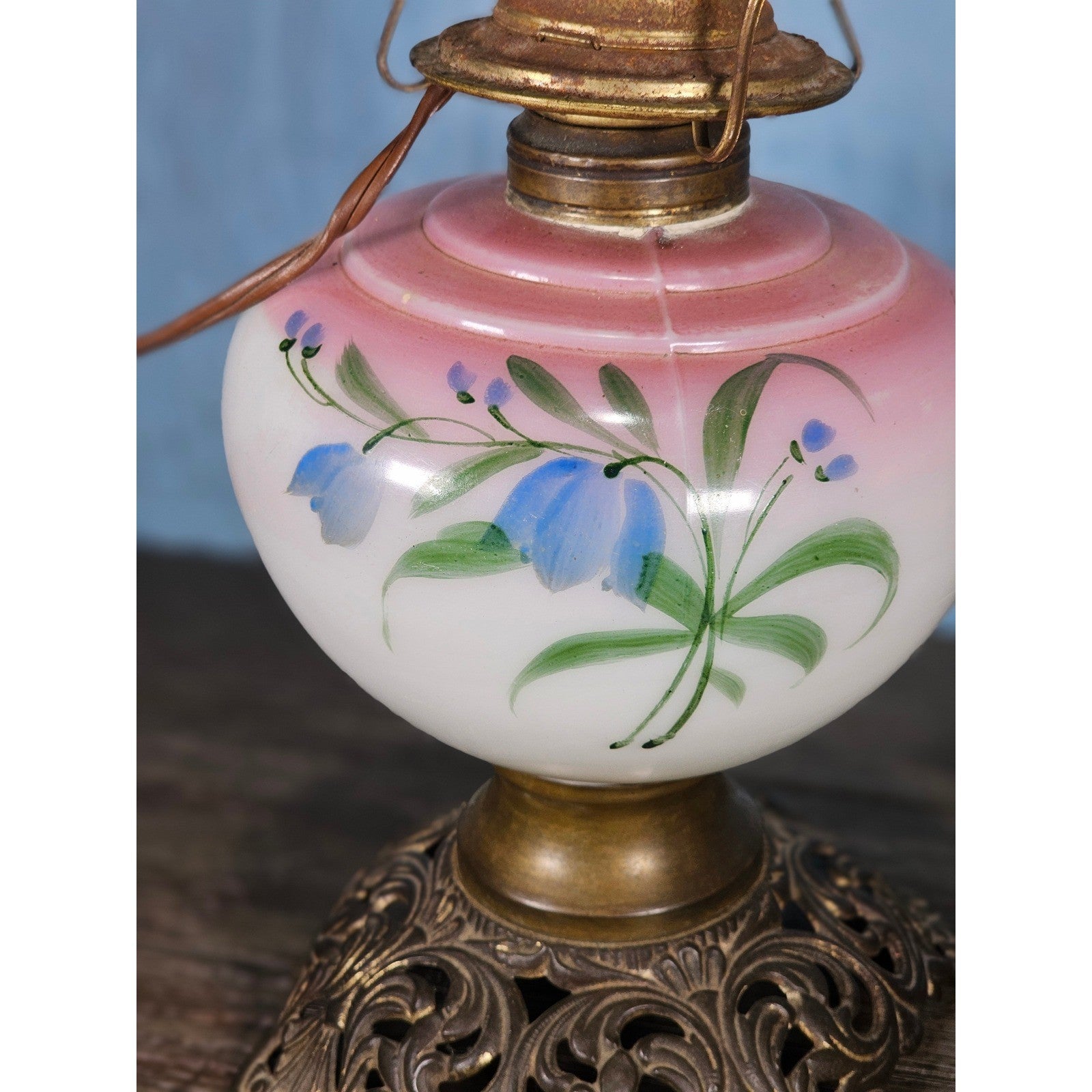 Vintage Hand-Painted Milk Glass Table Lamp | Pink Floral | Project Piece