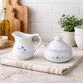 Vintage Pfaltzgraff Blue Rose Creamer and Sugar Bowl Stoneware Set