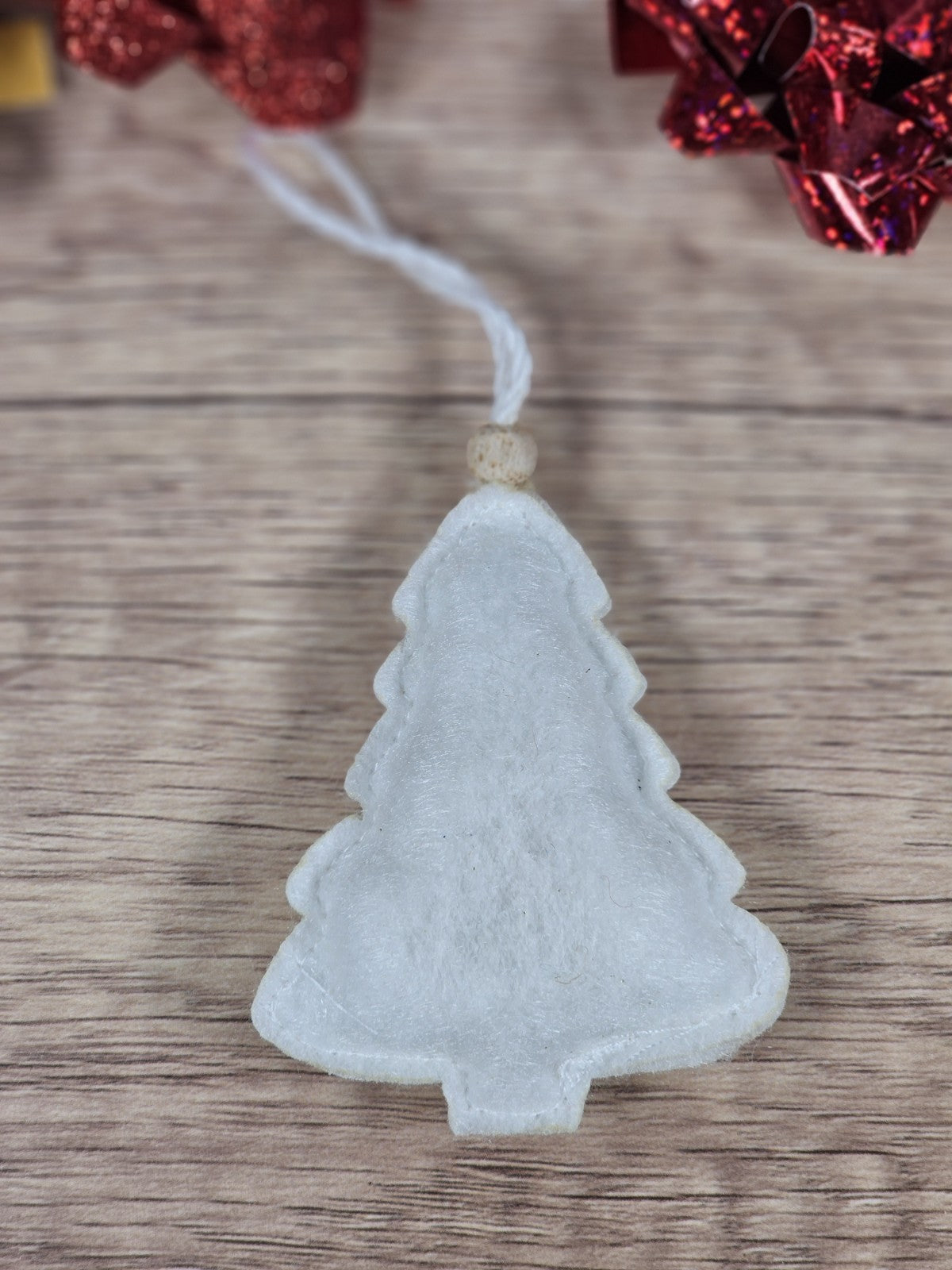 Set of 3 Gray and White Felt 3 inch Christmas Tree Ornaments