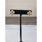 Vintage Gold Tone Cross Stud Earrings Rhinestone Christian Jewelry