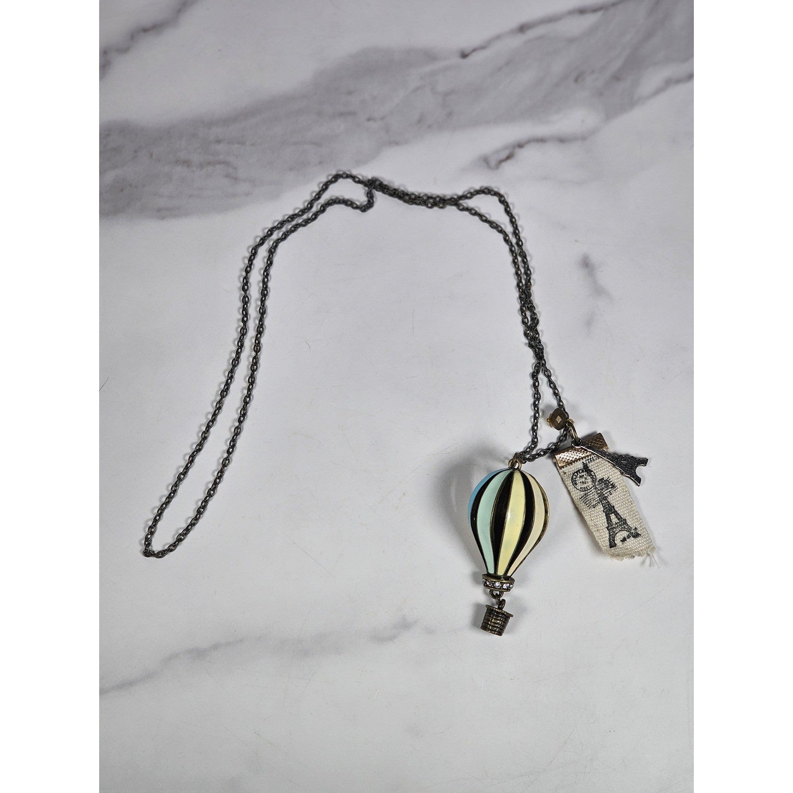 Vintage Hot Air Balloon Necklace Paris Eiffel Tower Charm Long Chain