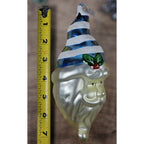 Vintage Handblown Glass Santa Ornament 7 Inch Blue Hat 1970s
