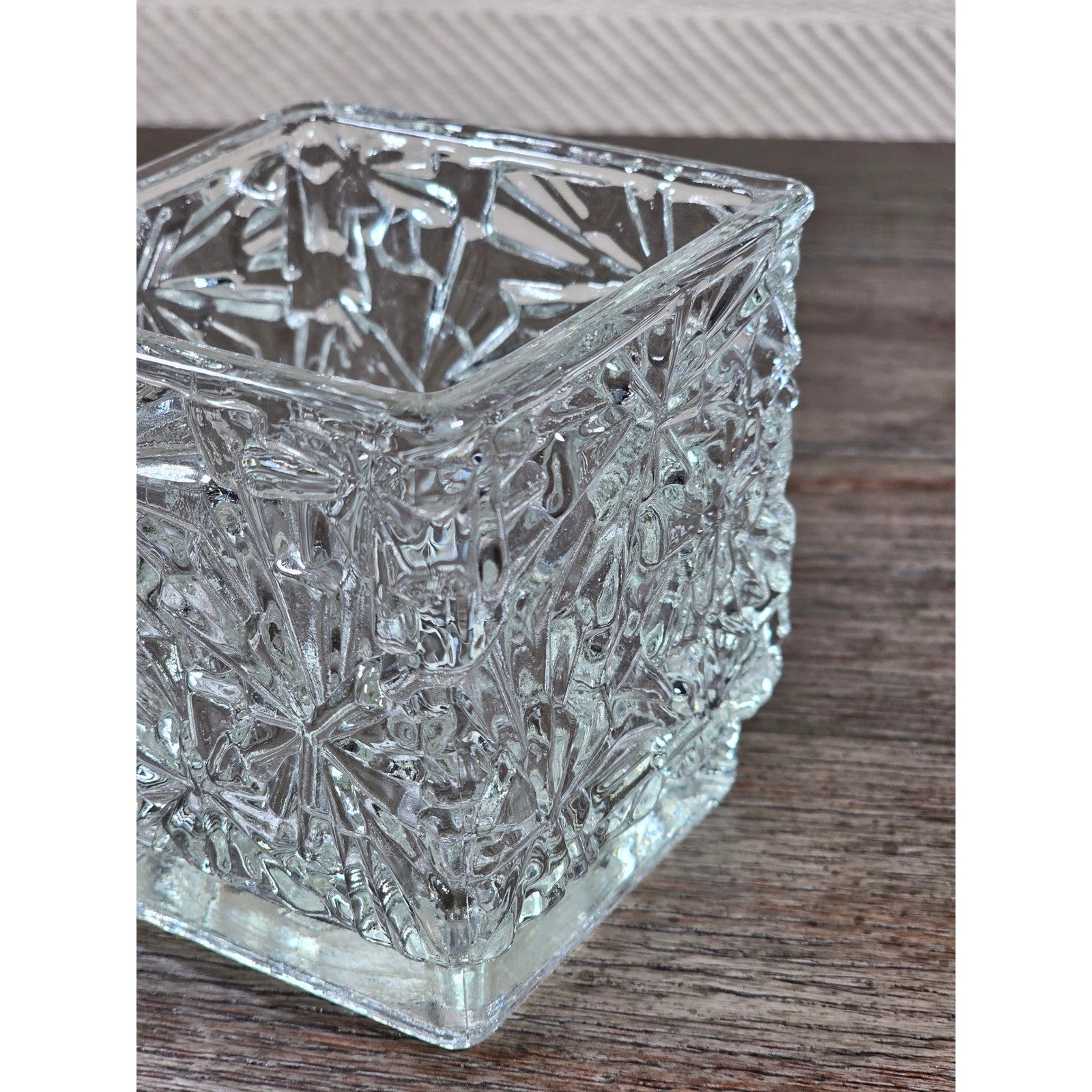 Vintage Avon Clear Pressed Glass Square Votive Candle Holder