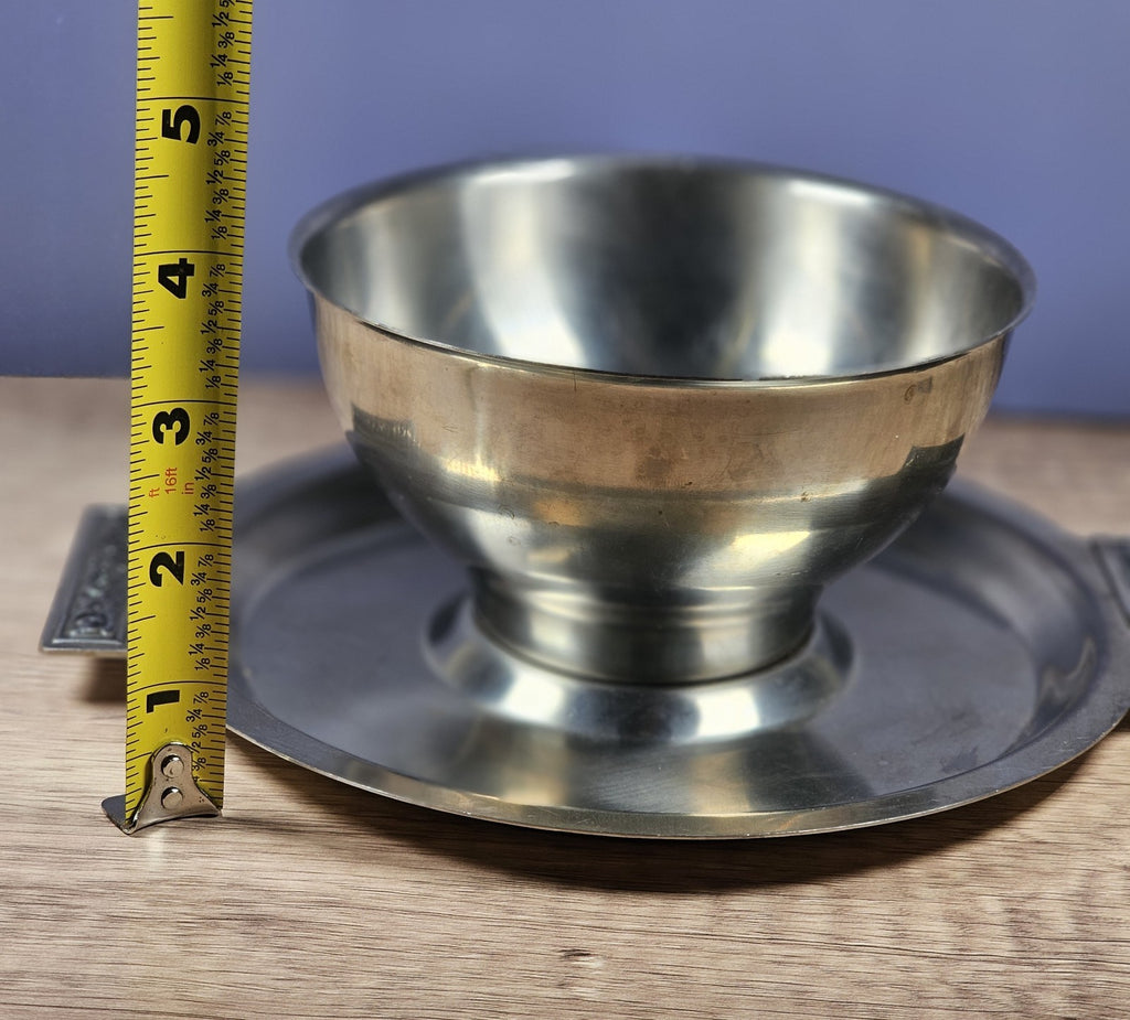 International Decorator Stainless Steel Gravy Bowl With Attached Plate Elegant