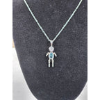 Vintage Sterling Silver Figural Pendant Blue Stone Dangle Necklace