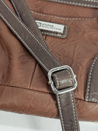 Stone & Co Shoulder Bag Purse Faux Leather Brown Cognac Zip Pockets
