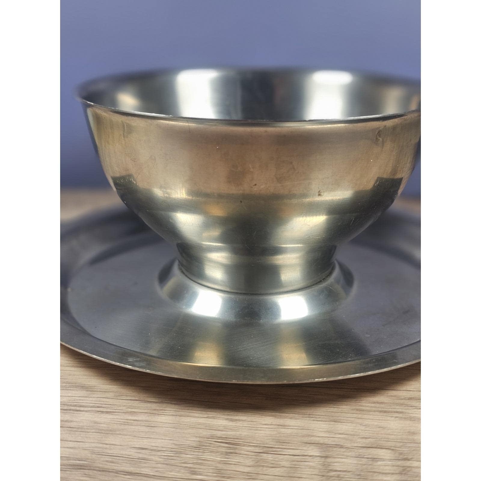 Vintage Stainless Steel Gravy Bowl With Attached Plate Server
