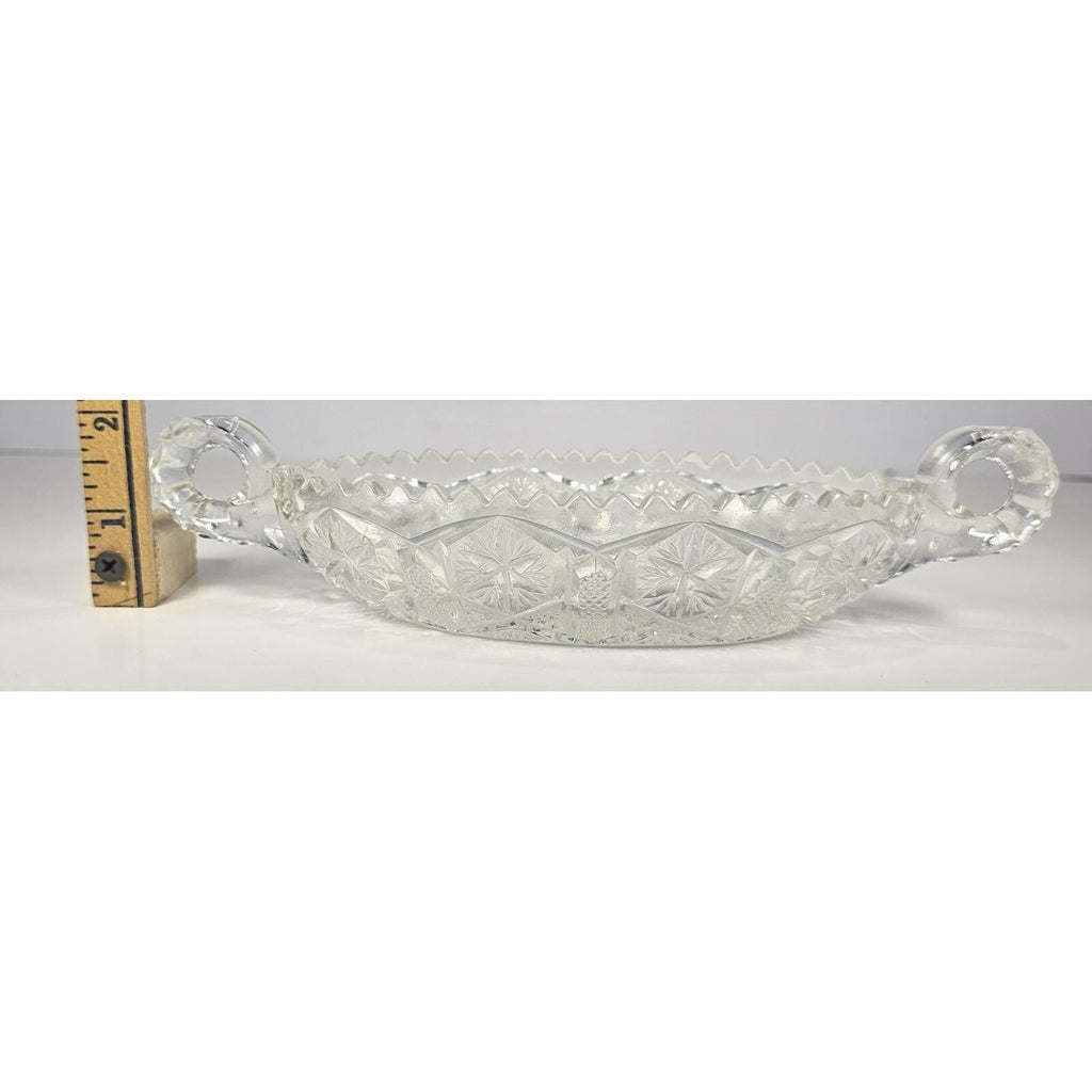 Cut Glass Candy Dish Starburst Pattern Handled Vintage