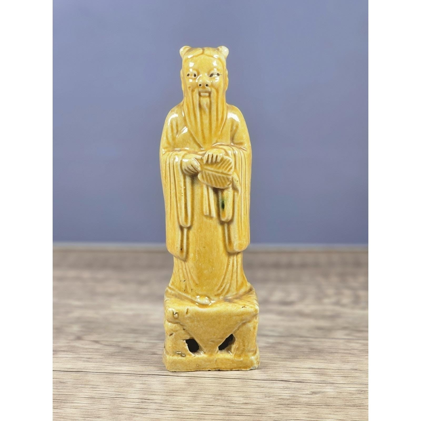 Antique Shou Lao Porcelain Figurine God of Longevity Yellow Glaze Vintage
