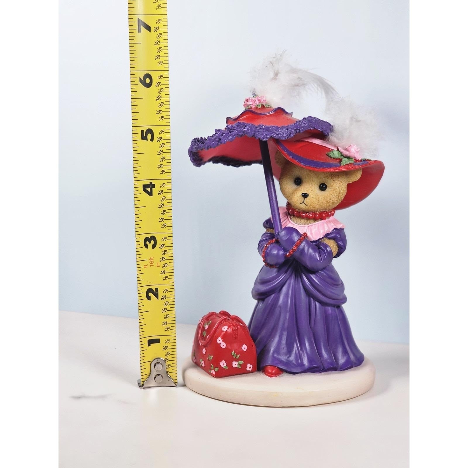 Hamilton Collection Happy Hatters Bear Figurine Purple Dress Umbrella 6"