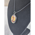 Vintage Religious Icon Pendant Necklace Oval Art Medallion
