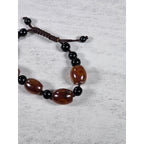 Red Orange Agate Style Beaded Bracelet Adjustable Cord Black Beads