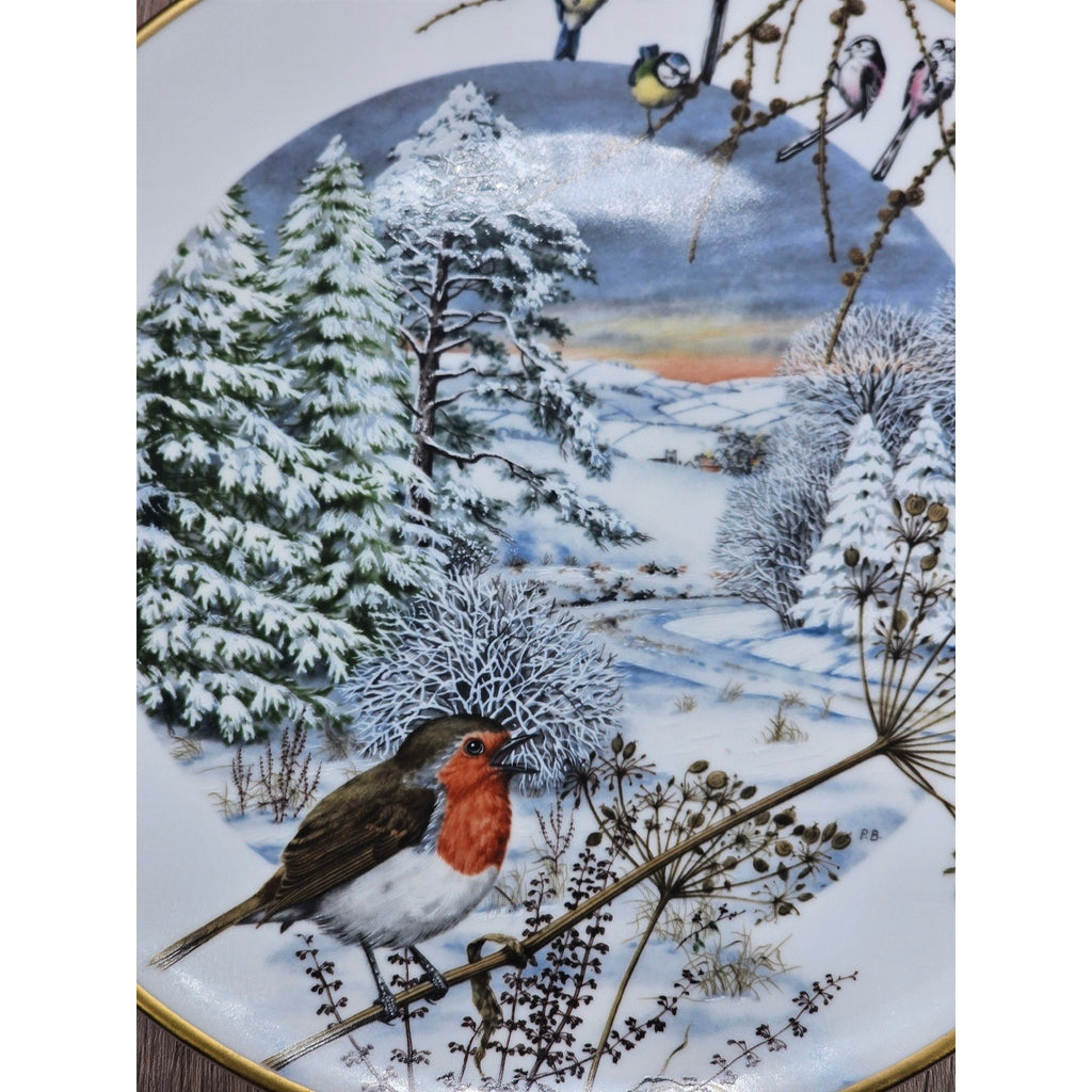 Franklin Porcelain Winter Bird Plate A Country Lane in December 1979