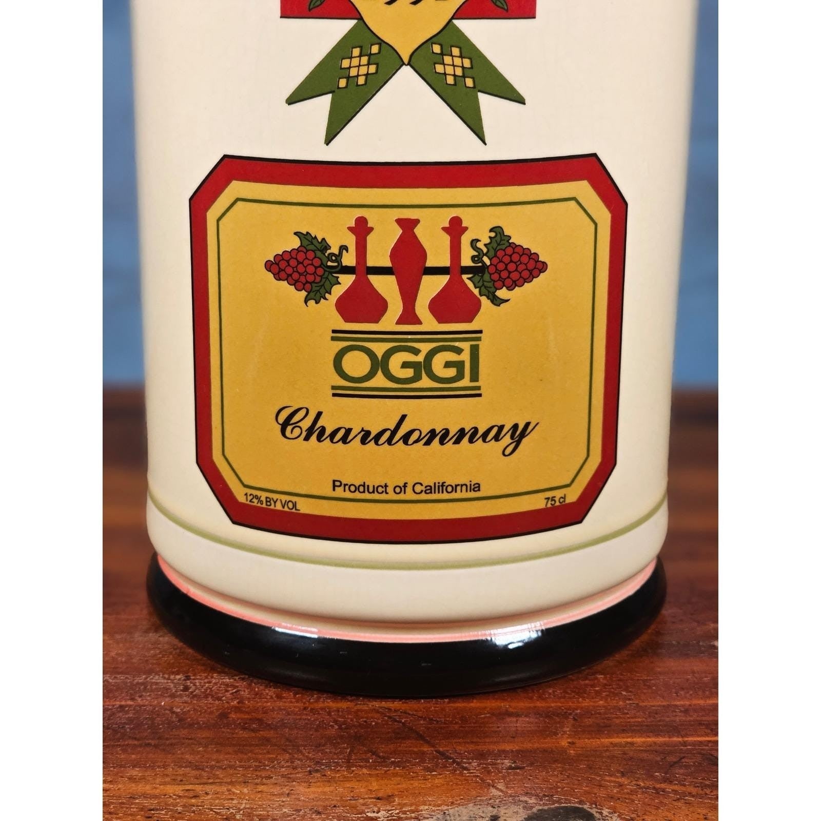 Vintage OGGI Chardonnay Wine Ceramic Canister With Lid 10 In