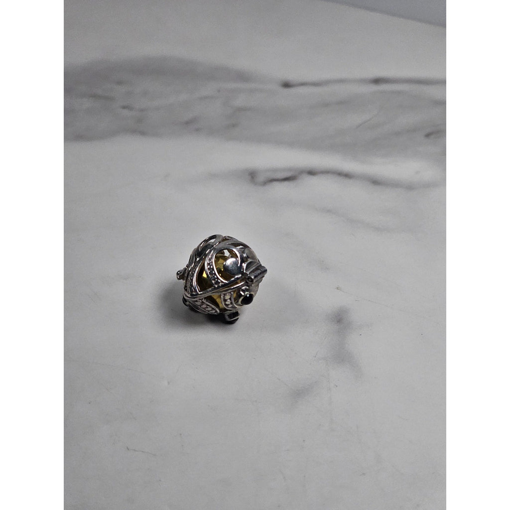 Vintage Hinged Locket Pendant with Inner Sphere & Dark Stone Accents