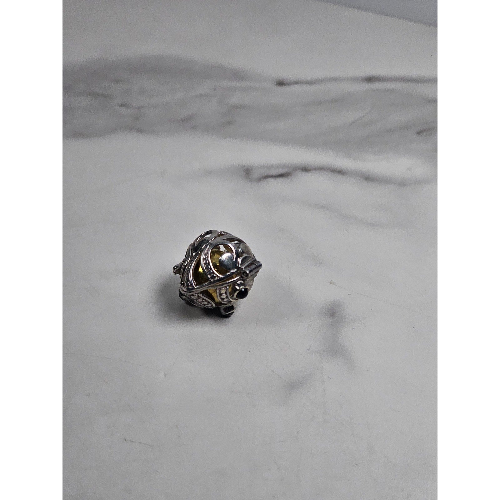 Vintage Hinged Locket Pendant with Inner Sphere & Dark Stone Accents