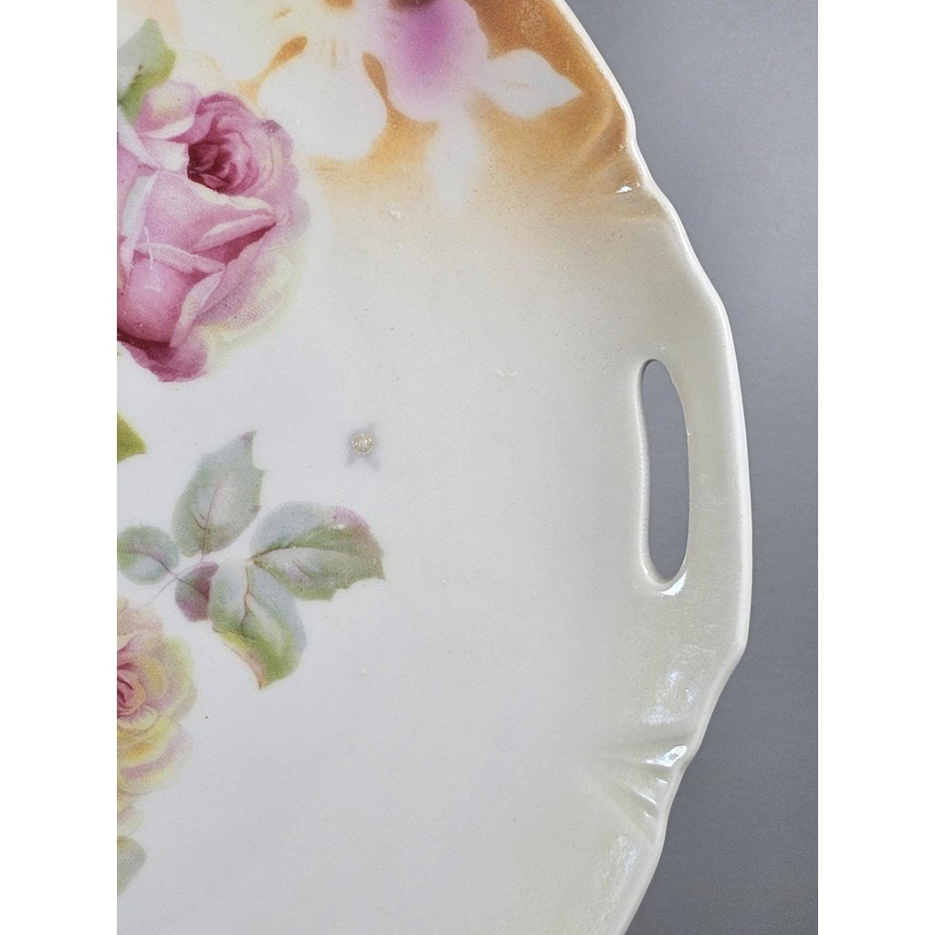 Leuchtenburg Germany Lusterware Tray Pink Roses Gold Trim 9.5"
