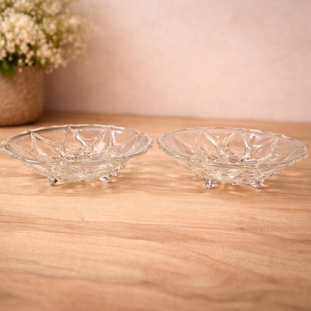 Anchor Hocking Footed Bowl Set Teardrop Dot 1960s Glass