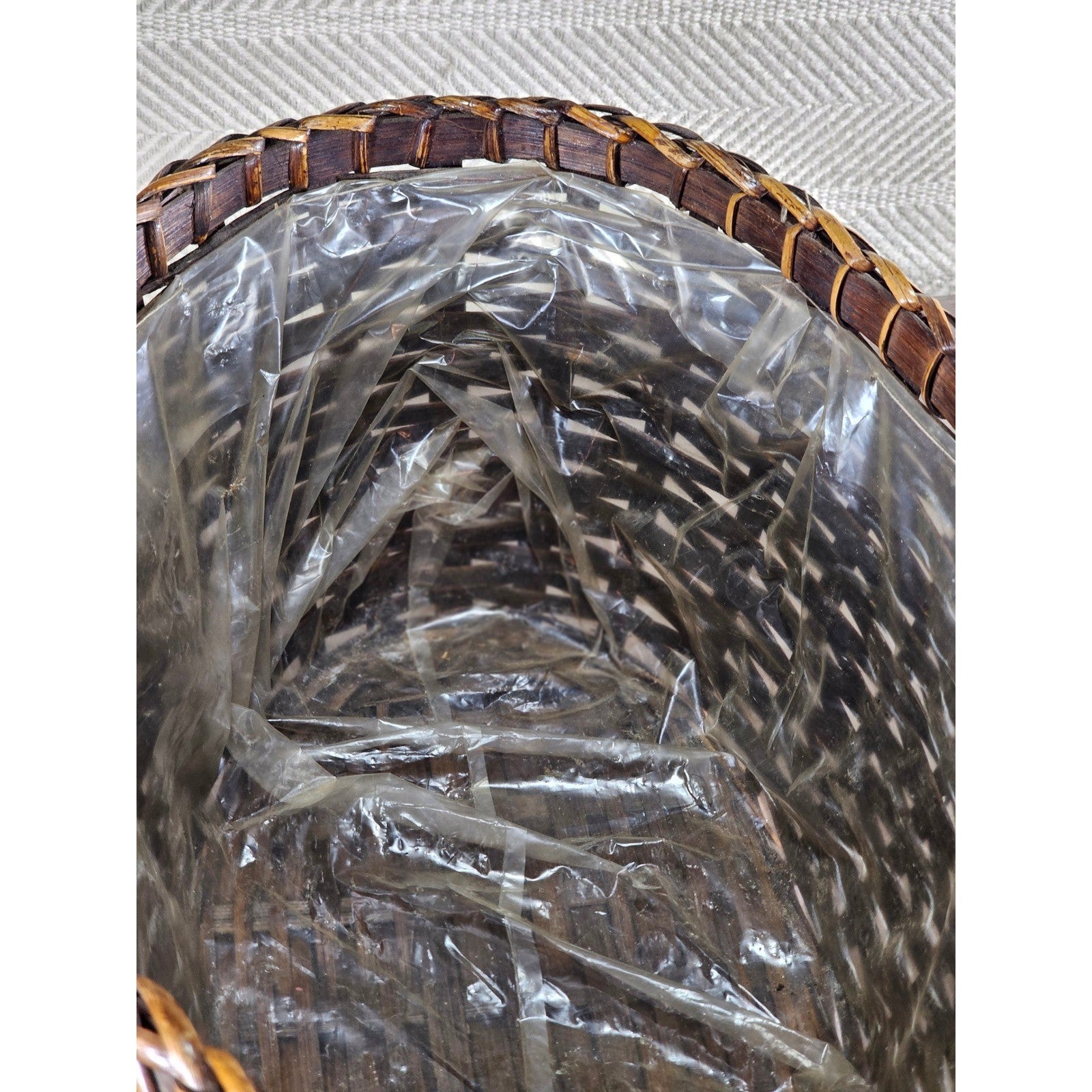 Vintage Woven Basket with Plastic Liner – Rustic Storage or Planter Basket