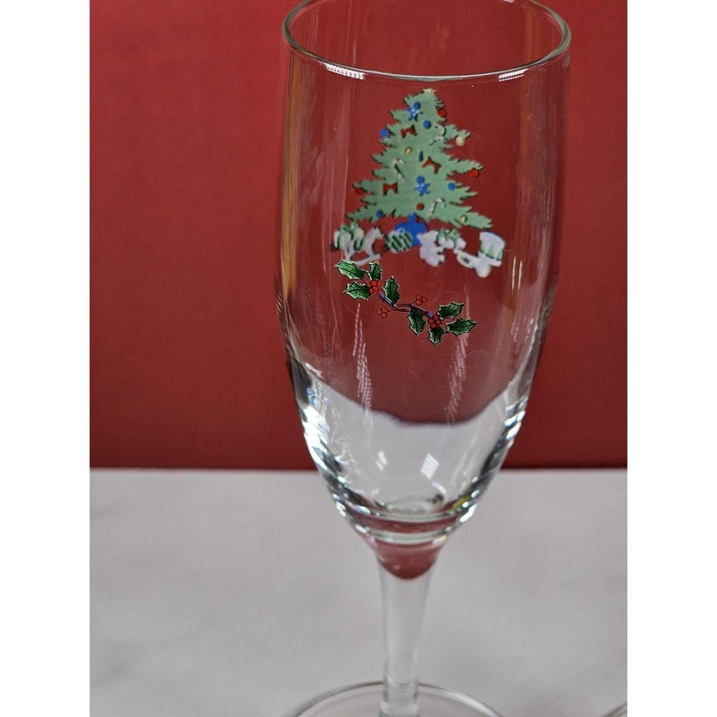 Vintage Nikko Happy Holidays Champagne Flutes Set of 2 Made in Japan