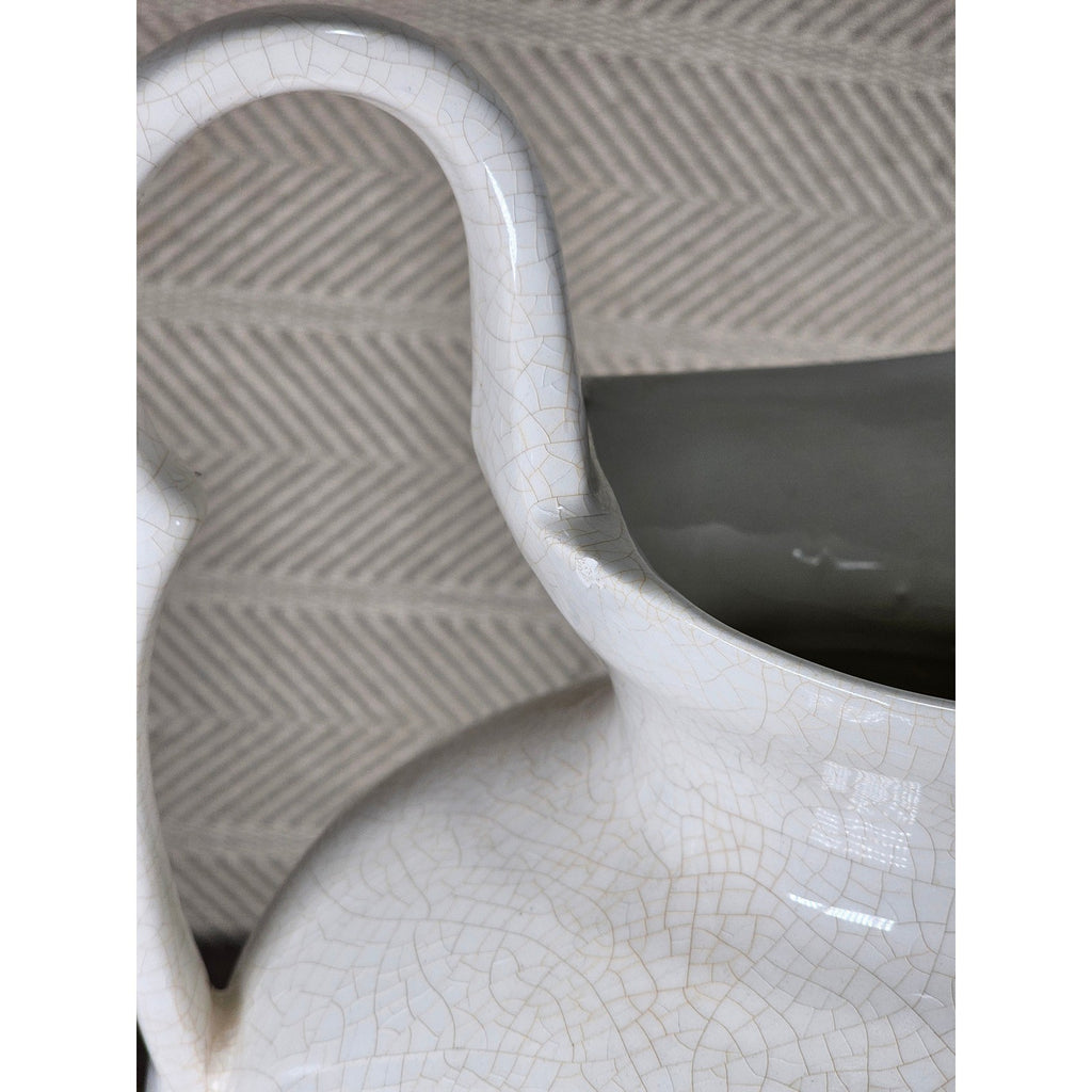 Vintage White Crackle Glaze Vase 12.5in Farmhouse Display