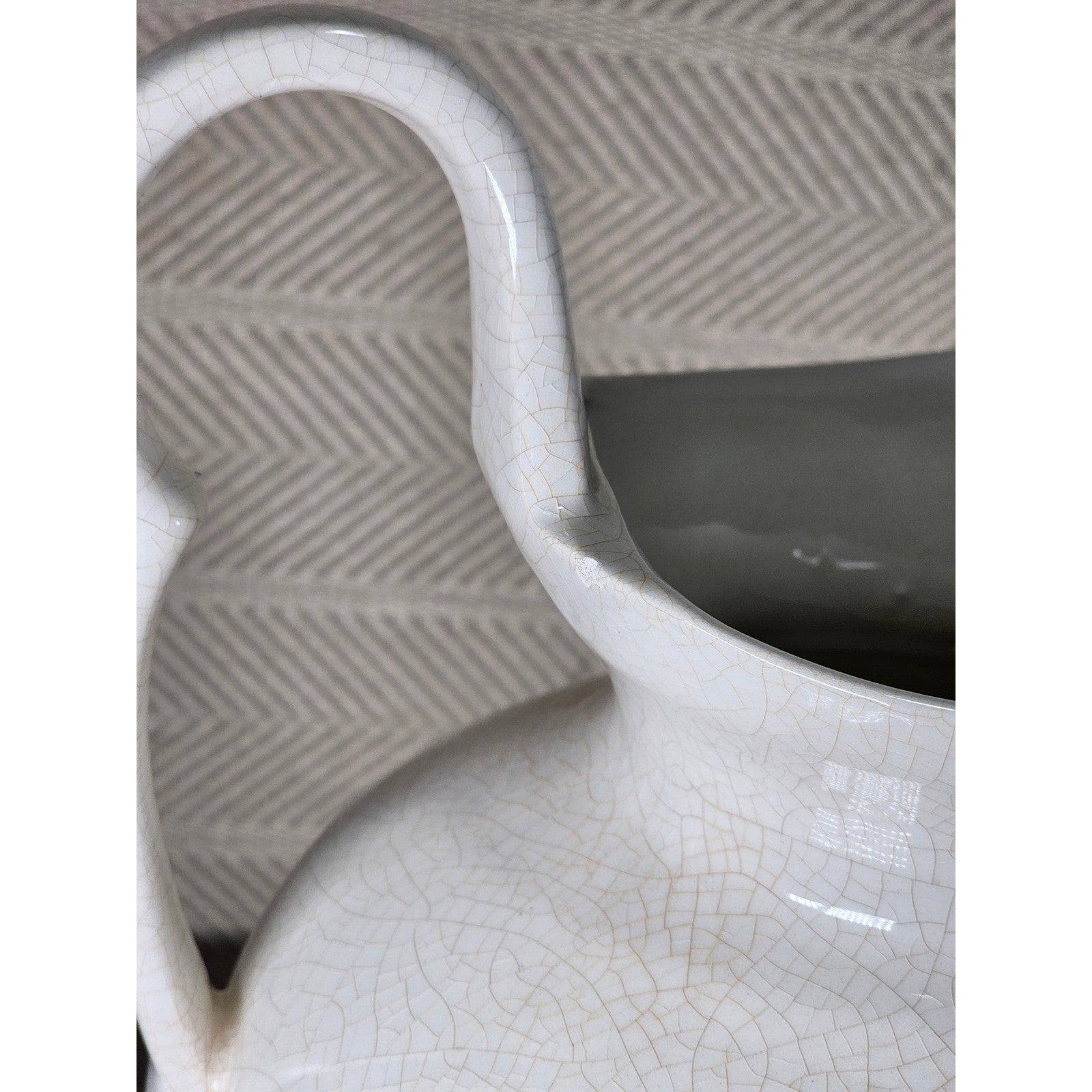 Vintage White Crackle Glaze Vase 12.5in Farmhouse Display