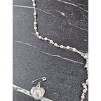 Vintage Rosary Necklace & Heart Pin Set with Case Religious