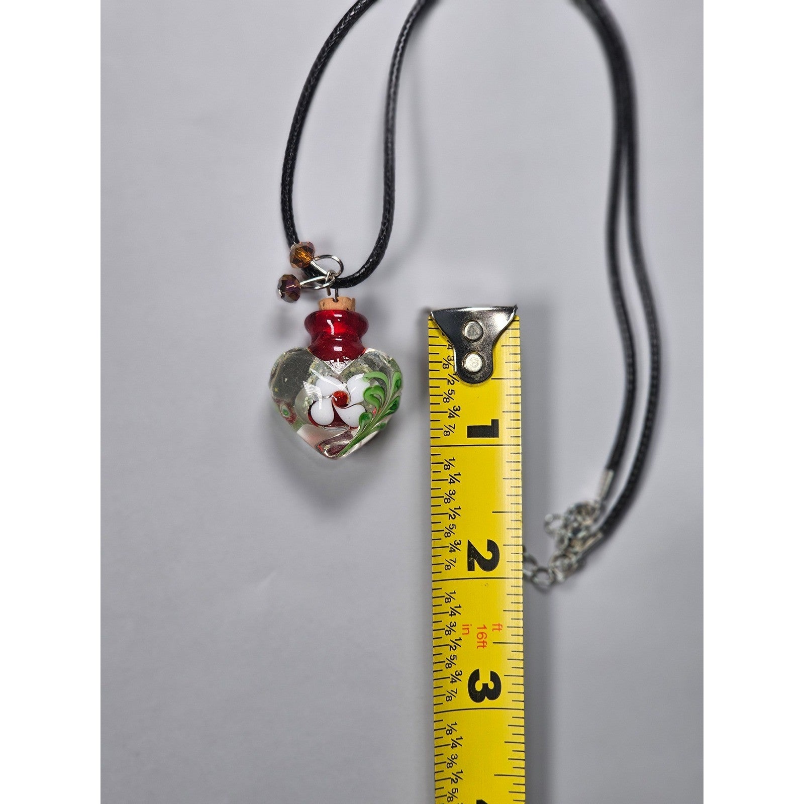 Vintage Handblown Glass Heart Bottle Pendant Necklace with Cork Stopper