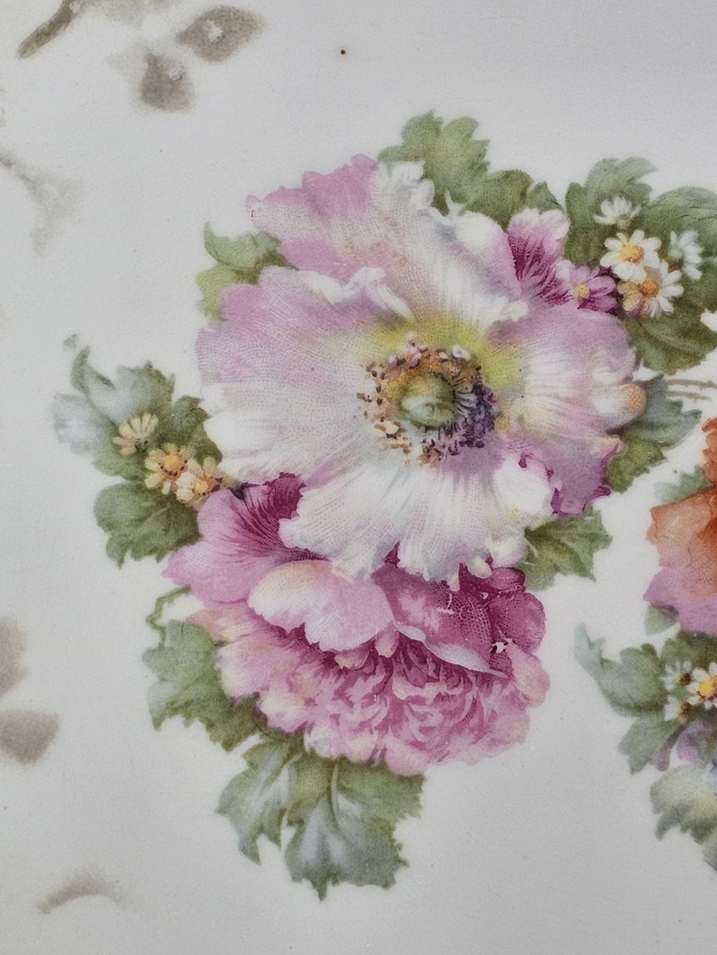 Germany Porcelain 2 Handle Cake Serving Plate Hand Painted Flowers