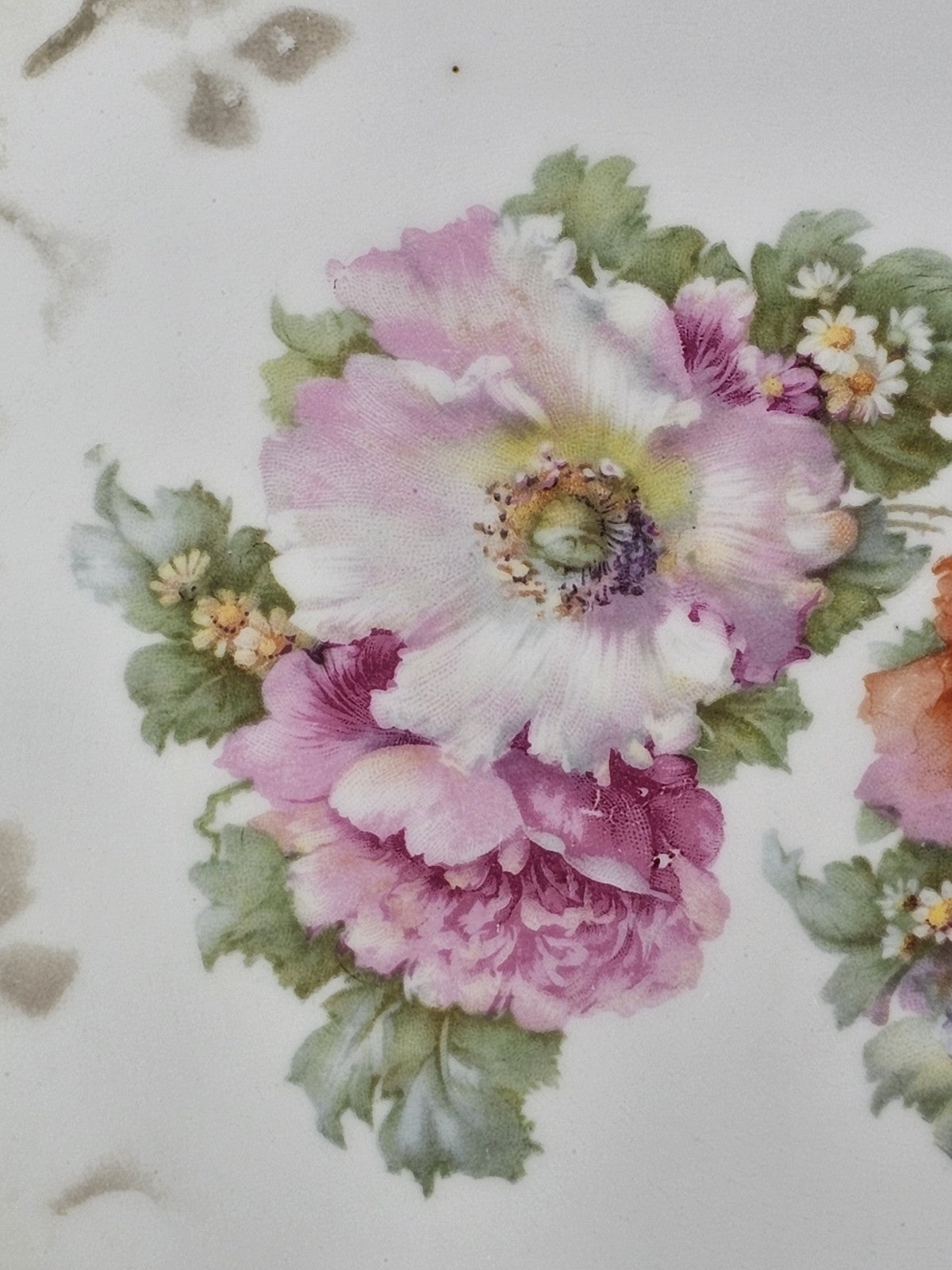 Germany Porcelain 2 Handle Cake Serving Plate Hand Painted Flowers