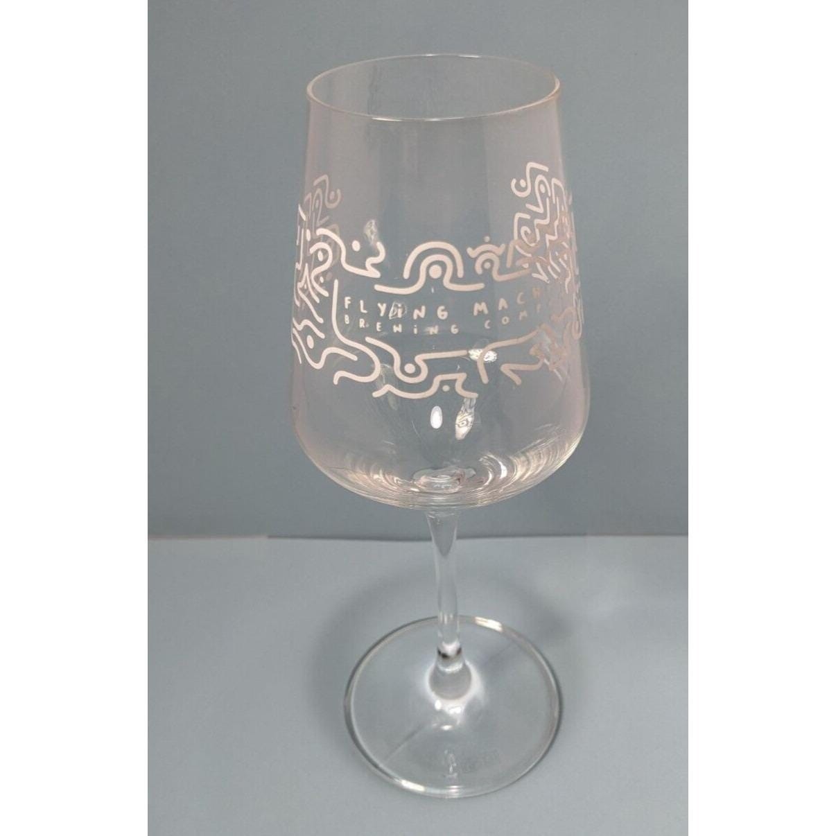 Flying Machine Brewing Wine Glass Etched Clear 9 Inch