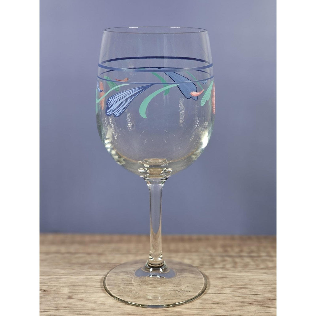Lenox Floral Wine Goblet Poppy Blue Glass 10 oz Stemware