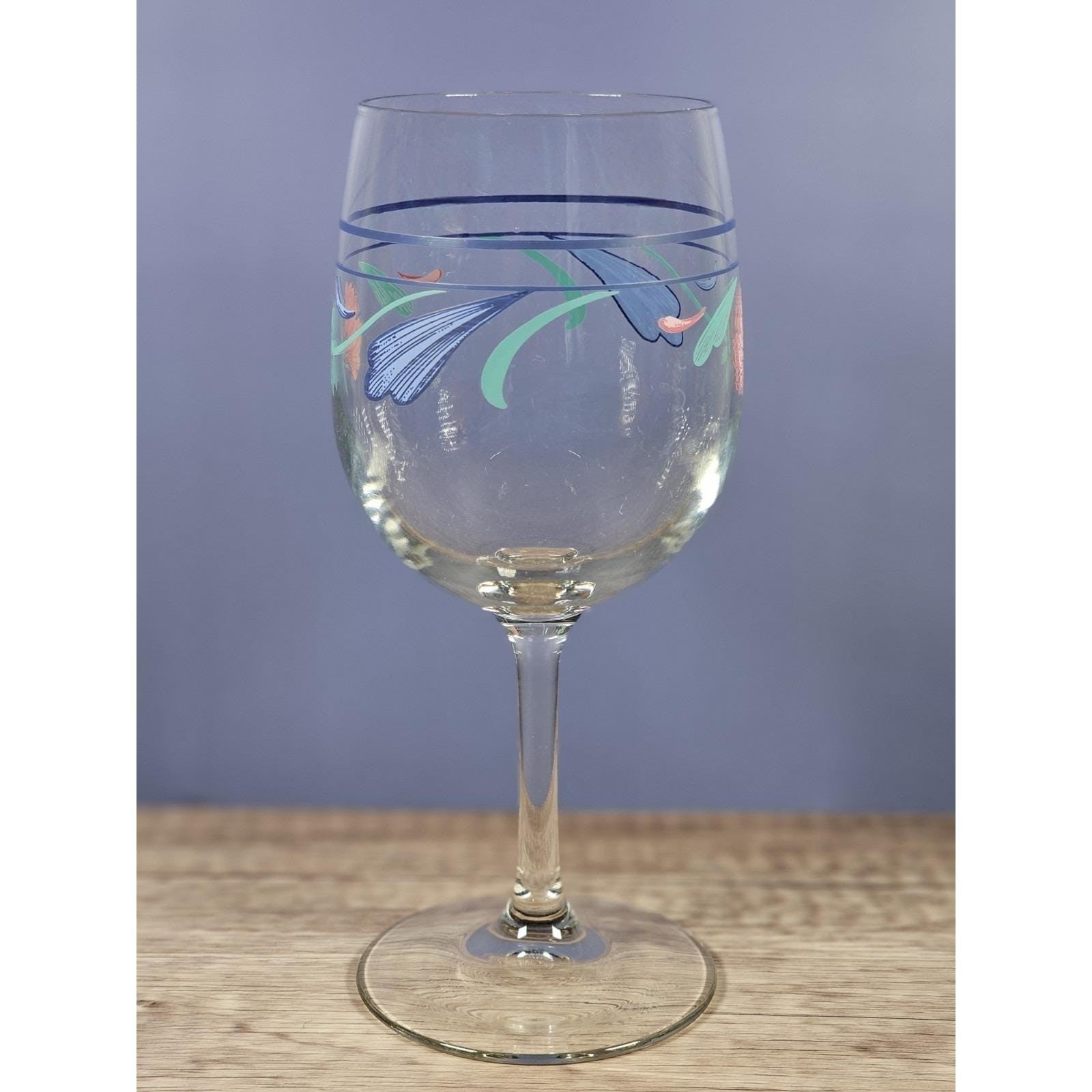 Lenox Floral Wine Goblet Poppy Blue Glass 10 oz Stemware