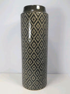15½″ Black & White Diamond Pattern Glass Vase – Tall Statement Piece