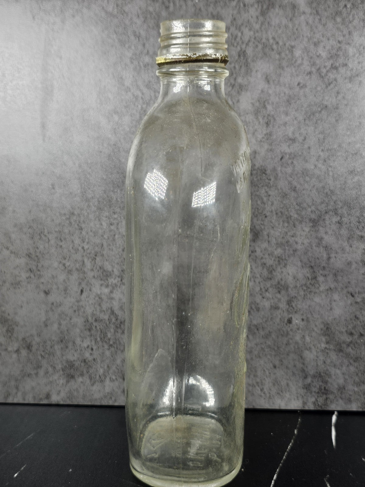 Vintage “Old Quaker” Embossed Clear Glass Whiskey Bottle • One-Pint Collectible