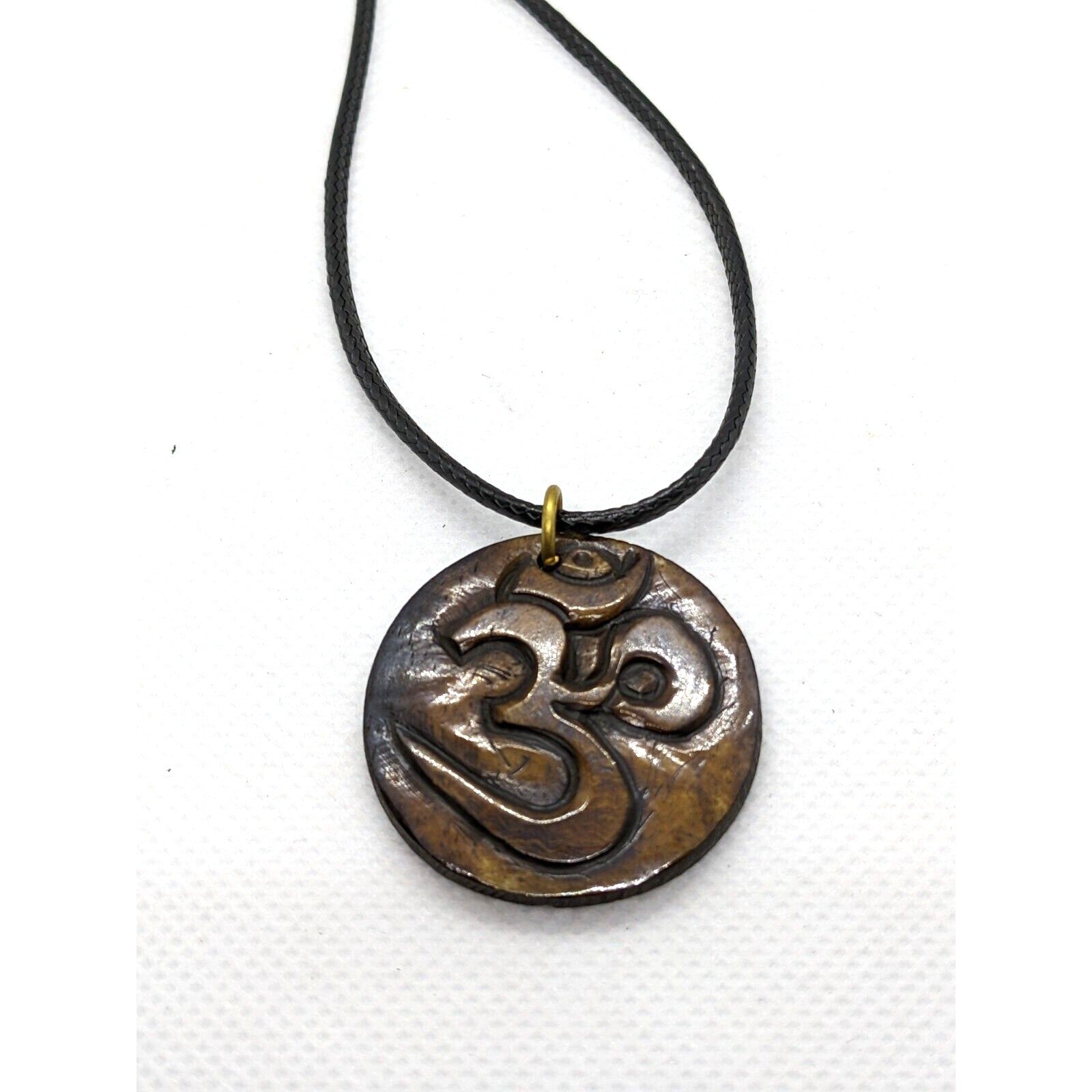 Hand Carved Wooden Om Pendant Necklace 18 Inch Cord Nepal Spiritual Jewelry