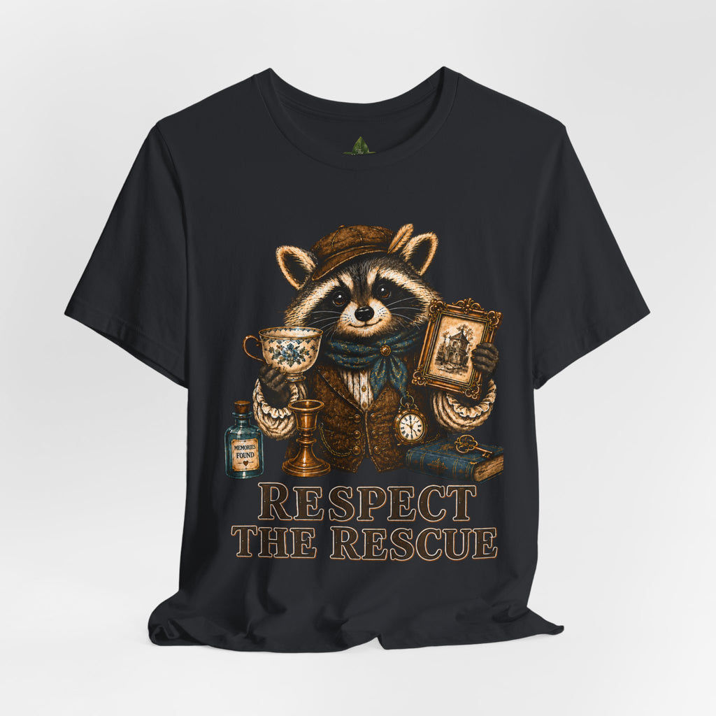 Respect The Rescue Raccoon Tee, Vintage Thrift Lover Shirt, Estate Sale Gift