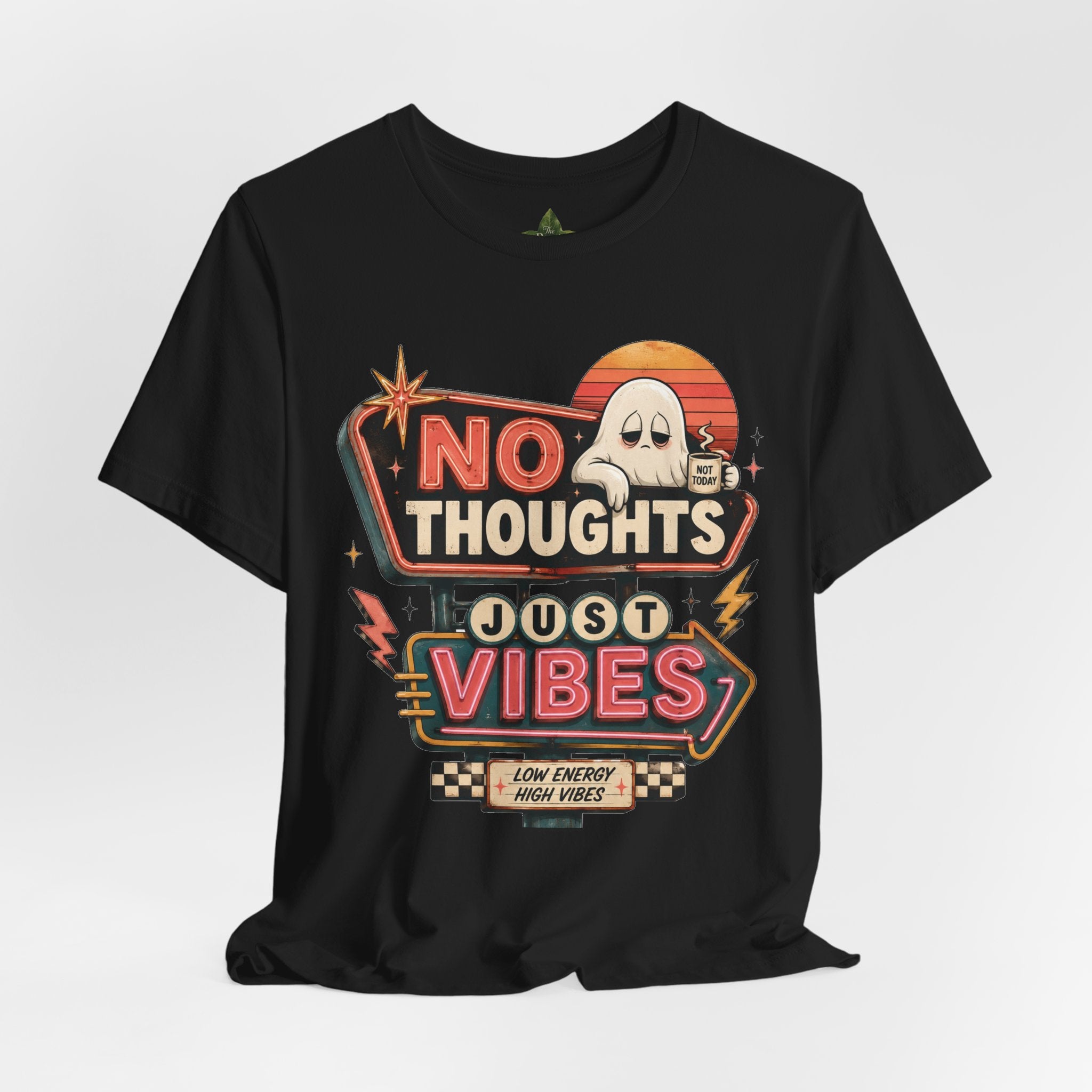 No Thoughts Just Vibes Ghost Shirt, Funny Retro Neon Tee