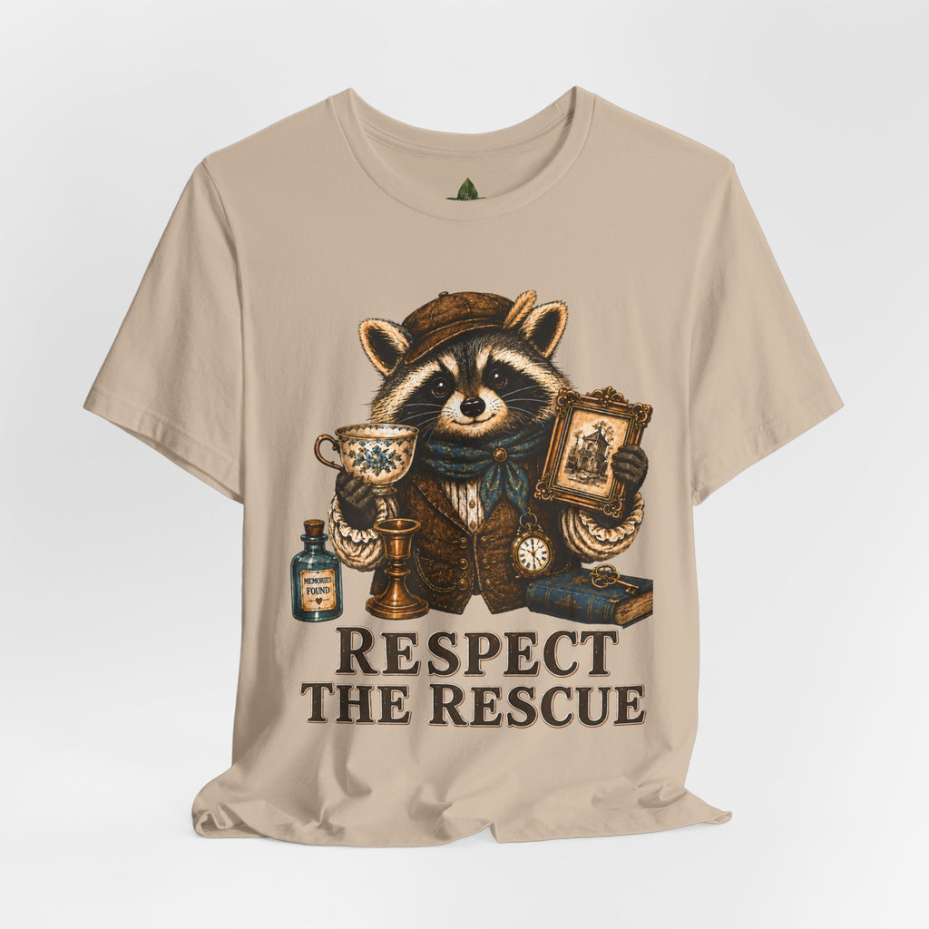 Respect The Rescue Raccoon Tee, Vintage Thrift Lover Shirt, Estate Sale Gift