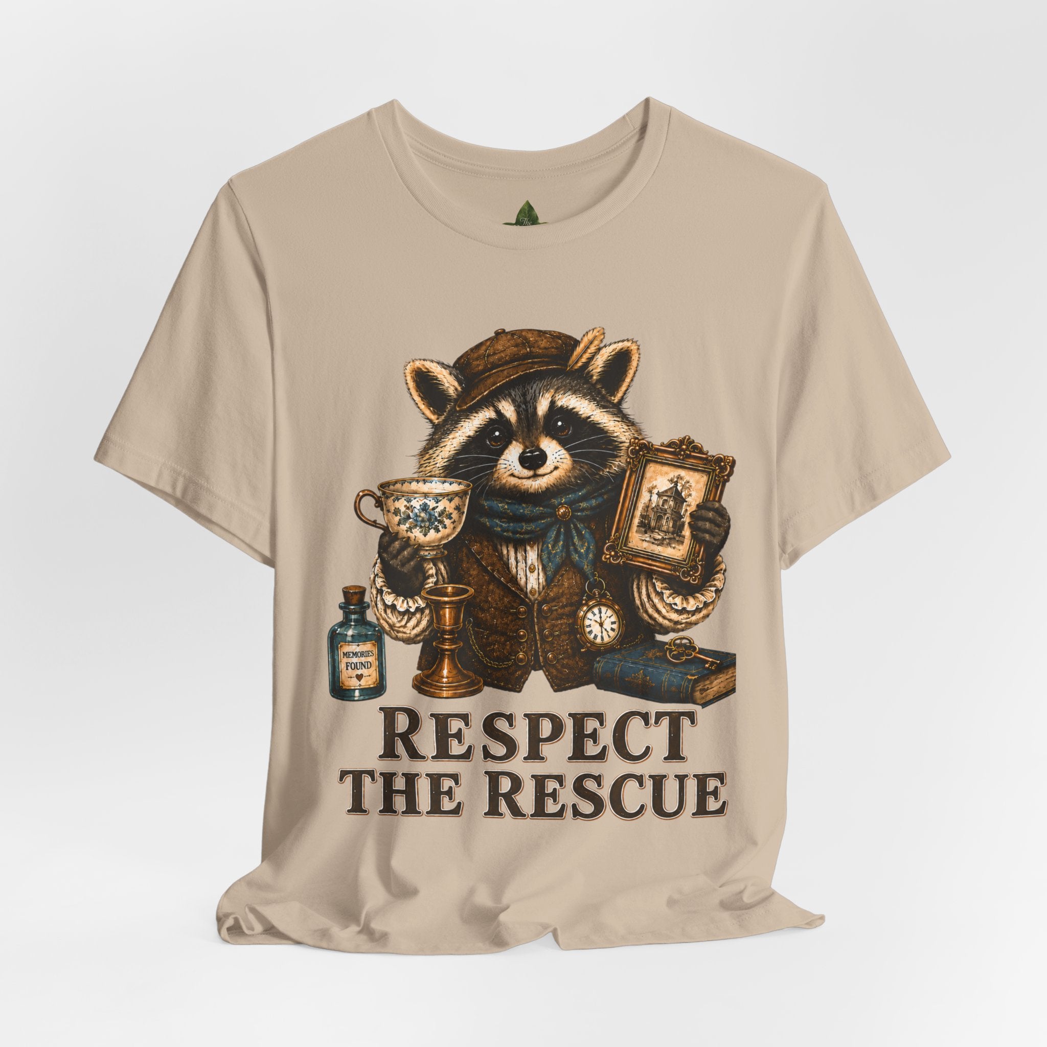Respect The Rescue Raccoon Tee, Vintage Thrift Lover Shirt, Estate Sale Gift