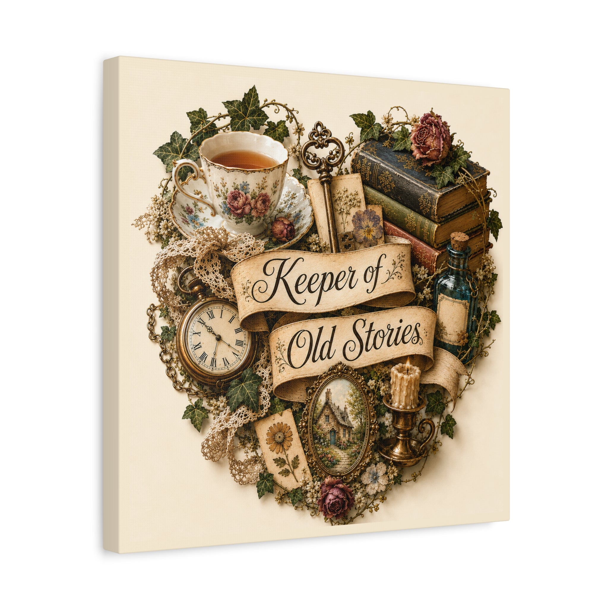 Keeper of Old Stories Canvas Wall Art, Vintage Cottagecore Decor