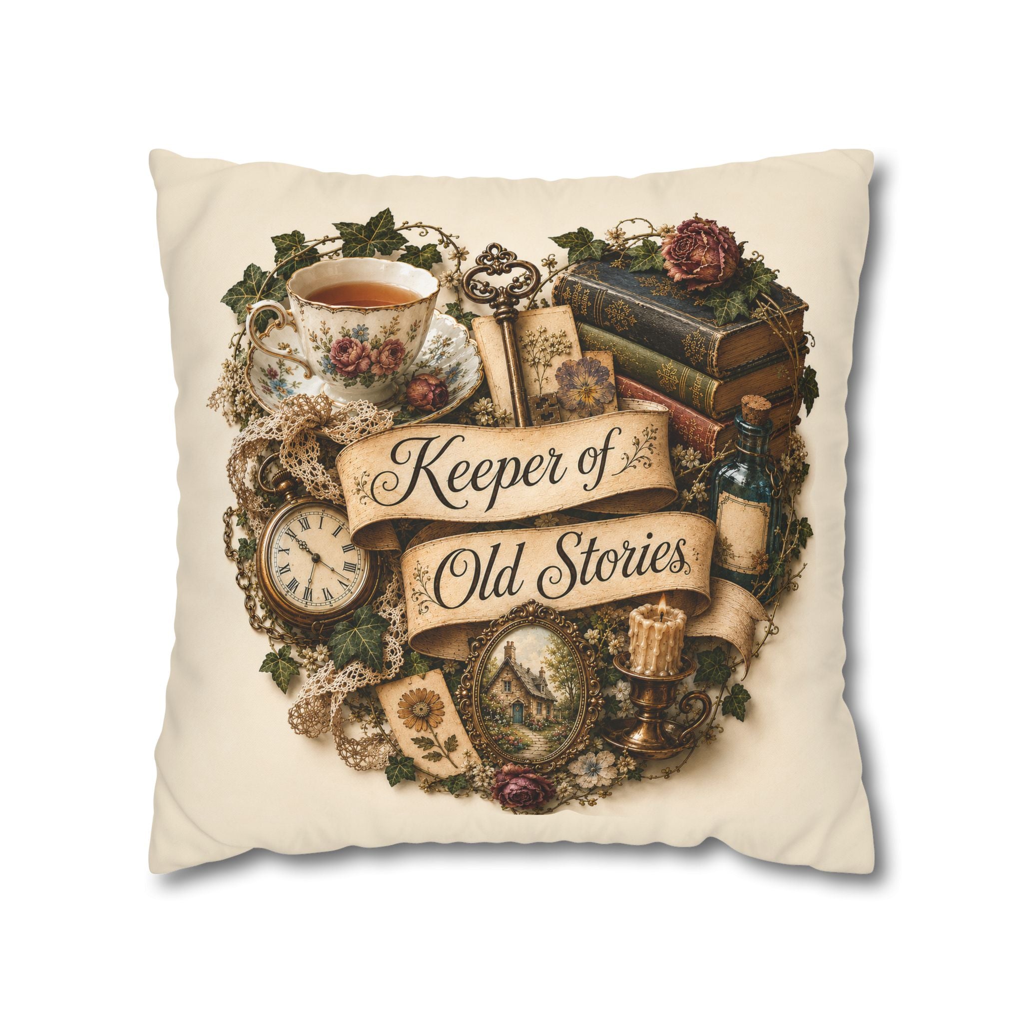 Keeper of Old Stories Pillowcase, Vintage Inspired Book Lover Decor