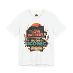 Low Battery Still Iconic Shirt, Black Cat Coffee Graphic Tee