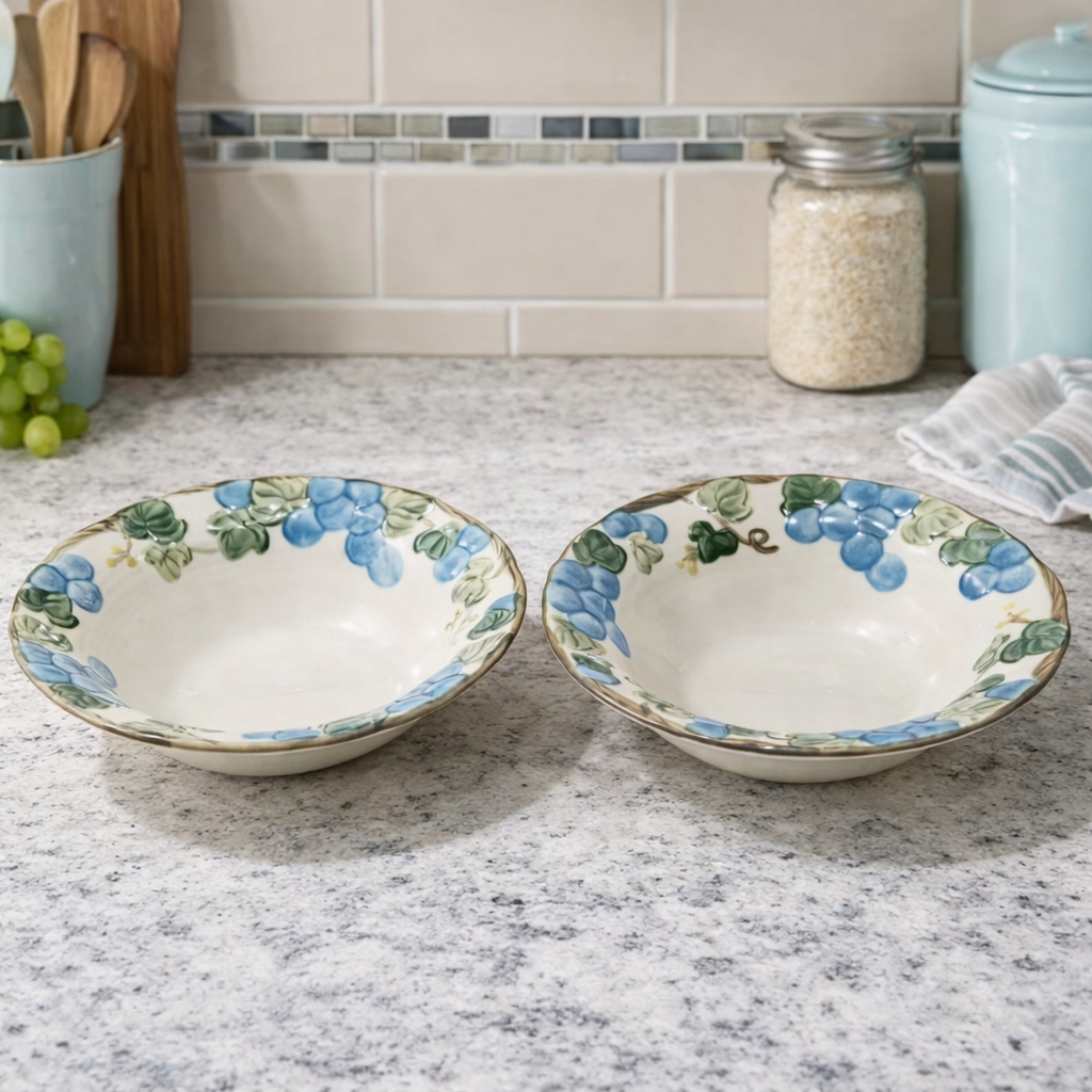 Set of 2 Vintage Metlox Poppytrail Blue Grape Bowls 7.25" California USA