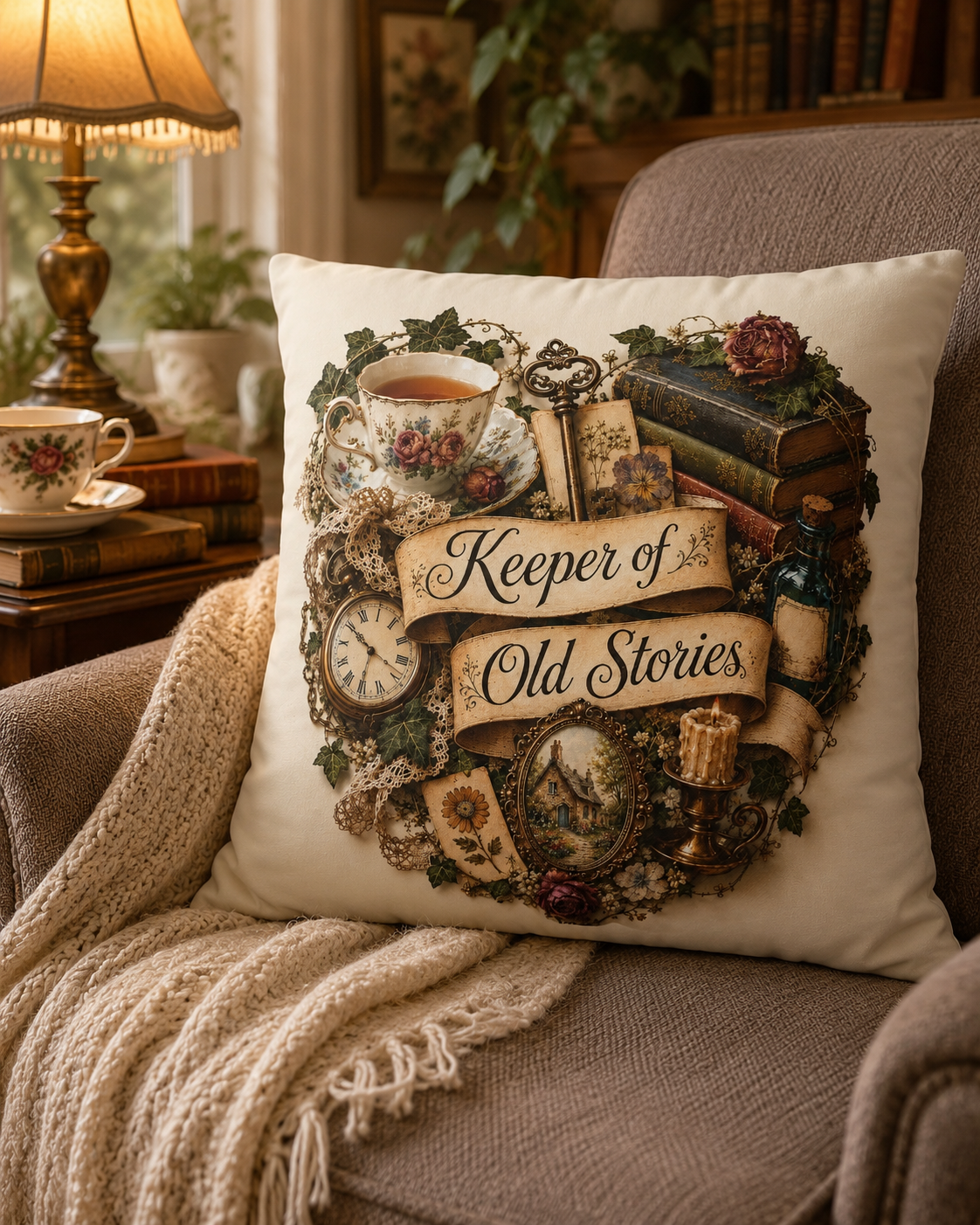 Keeper of Old Stories Pillowcase, Vintage Inspired Book Lover Decor